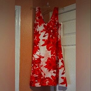 INC International Concepts Red and White Sleeveless V-Neck Midi Dress